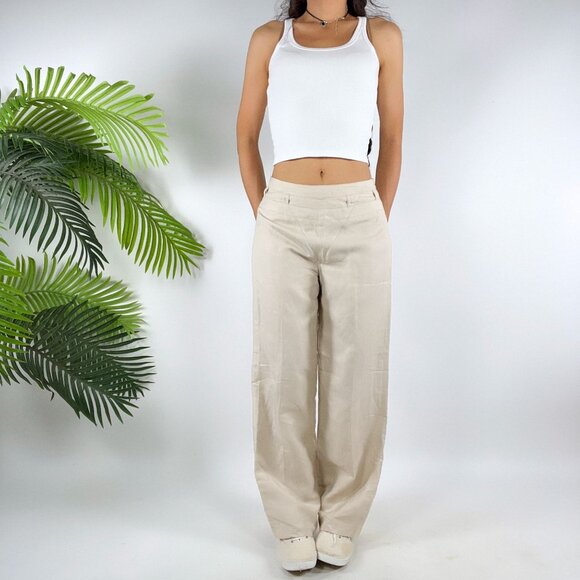 Vintage Khaki Boho Coastal Grandma High Waisted Bootcut Linen Dress Pants / 4 - Picture 4 of 5